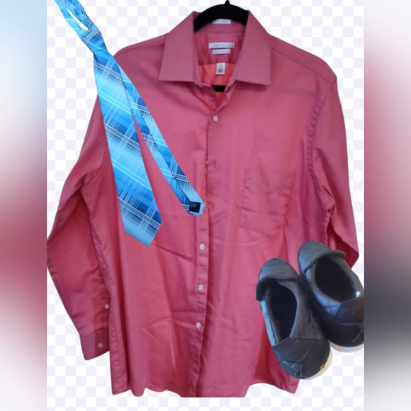 Van Heusen Men's Coral Dress Shirt 16 Long Sleeve 32/ 33 Button Down Collar TIE - Picture 9 of 10
